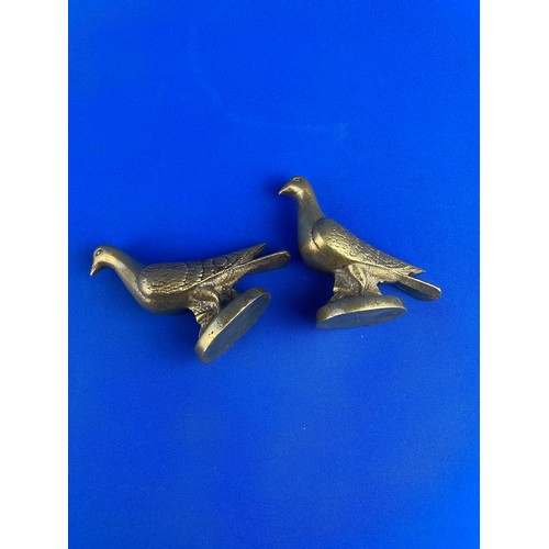 223 - Two Vintage Solid Brass Pigeon Ornaments / Paper Weights