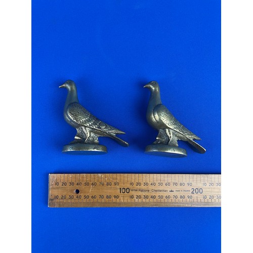 223 - Two Vintage Solid Brass Pigeon Ornaments / Paper Weights