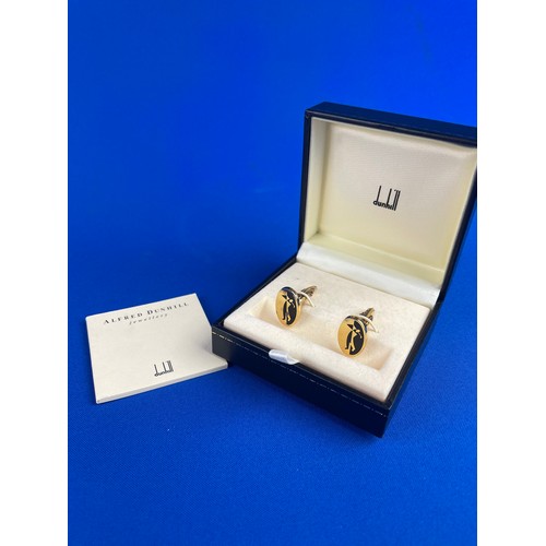 69 - Dunhill Gilt 925 Sterling Silver Cufflinks Depicting Golfers, Boxed With Card