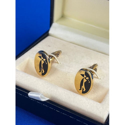 69 - Dunhill Gilt 925 Sterling Silver Cufflinks Depicting Golfers, Boxed With Card