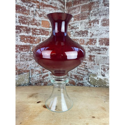 157 - Huge Red Glass Vase / Centrepiece 55cm Tall