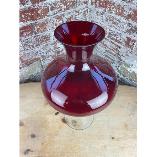 157 - Huge Red Glass Vase / Centrepiece 55cm Tall