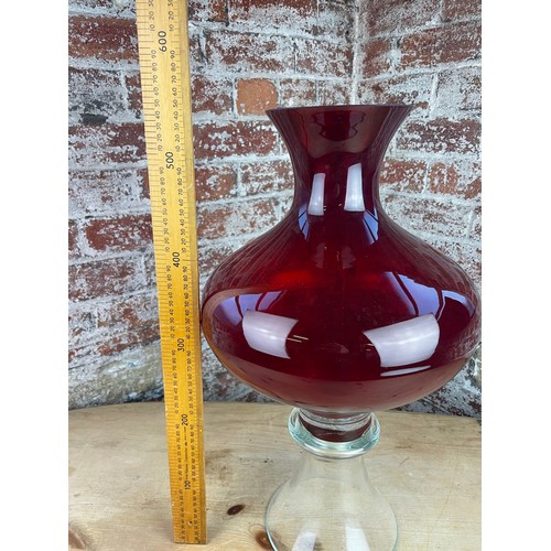 157 - Huge Red Glass Vase / Centrepiece 55cm Tall