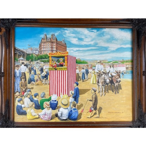 161 - Original Trevor Mitchell (Artist & Illustrator) Painting Depicting Seaside Scene With Punch & Judy S... 