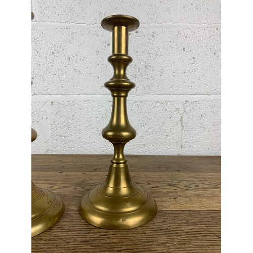 202 - Two Large Brass Vintage Candle Sticks - 30cm Tall