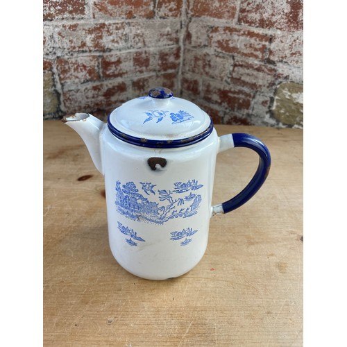 210 - Vintage Enamel Coffee Pot Old Willow Design