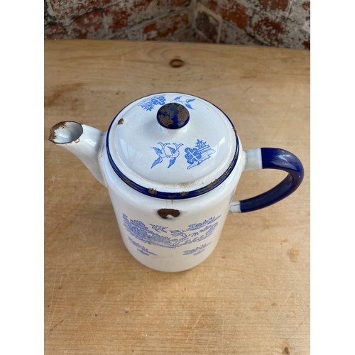 210 - Vintage Enamel Coffee Pot Old Willow Design