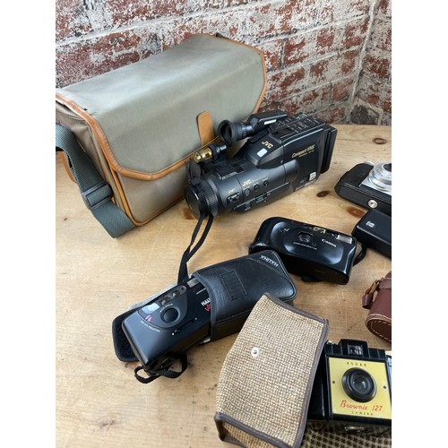 353 - Collection Of Vintage Cameras, Quality Camera Cases & JVC Video Camera