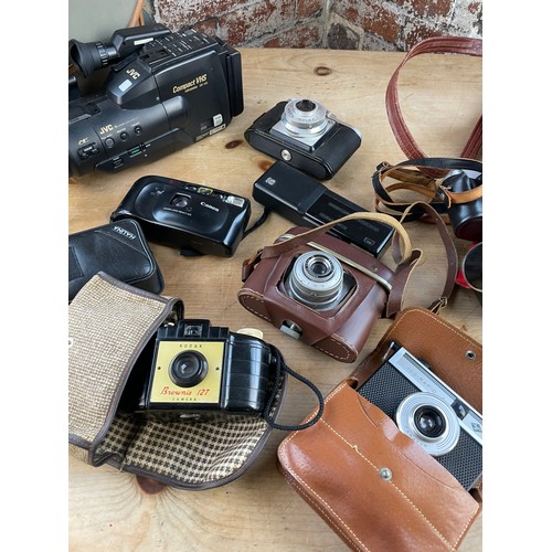 353 - Collection Of Vintage Cameras, Quality Camera Cases & JVC Video Camera