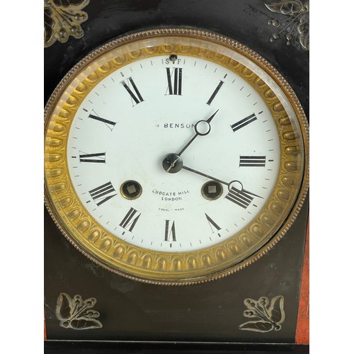 82 - Victorian J W Benson Black Slate Mantle Clock With A D Mougin French 8 Day Movement.