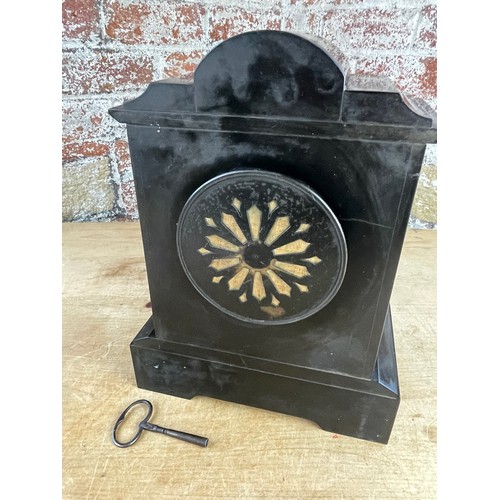 82 - Victorian J W Benson Black Slate Mantle Clock With A D Mougin French 8 Day Movement.