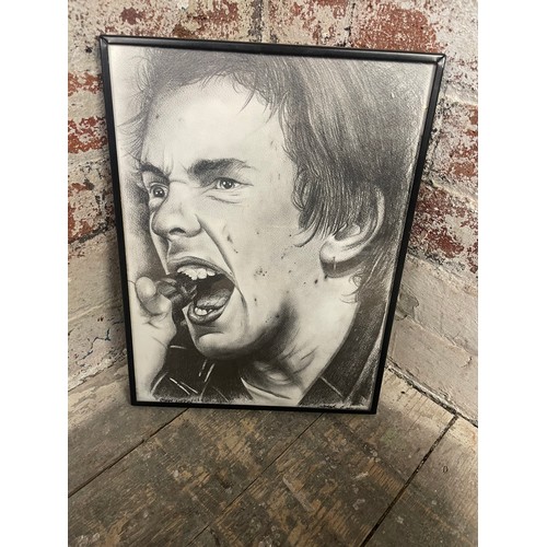 167 - Original Pencil Portrait Of John Lyndon, Johnny Rotten, Sex Pistols, . Signed