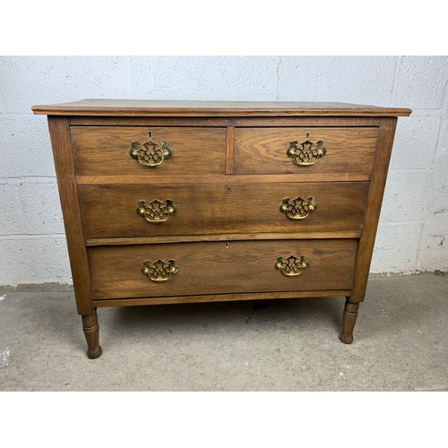 397 - Vintage Oak 2 over 2 Chest of Drawers - attention needed for bottom drawer