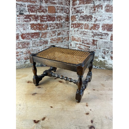 393 - Vintage Bobbin Turned Stool With Wicker Seat