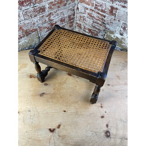 393 - Vintage Bobbin Turned Stool With Wicker Seat