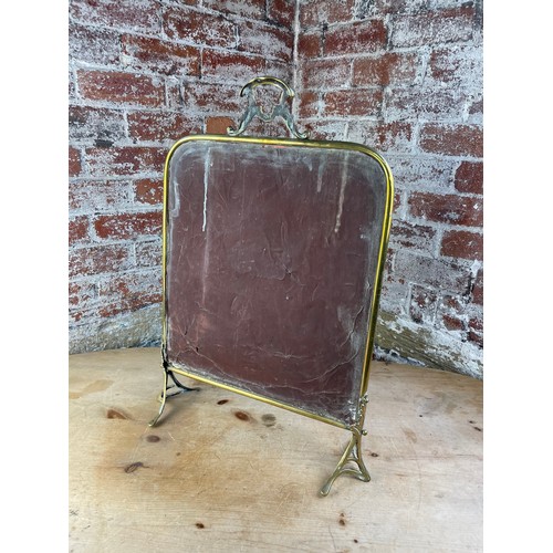 394 - Vintage Brass Mirrored Fire Screen With Hand Painted Design