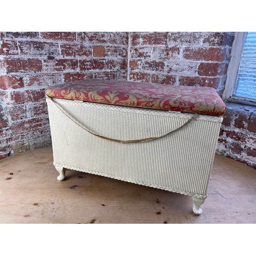 395 - Vintage Lloyd Loom Style Blanket Box With Padded Seat