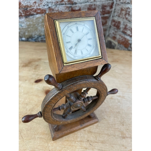 38 - Tallent of Old Bond Street, Oak Novelty Clock With Swiss Made Pocket Watch Movement