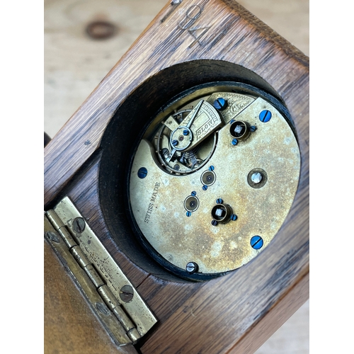 38 - Tallent of Old Bond Street, Oak Novelty Clock With Swiss Made Pocket Watch Movement