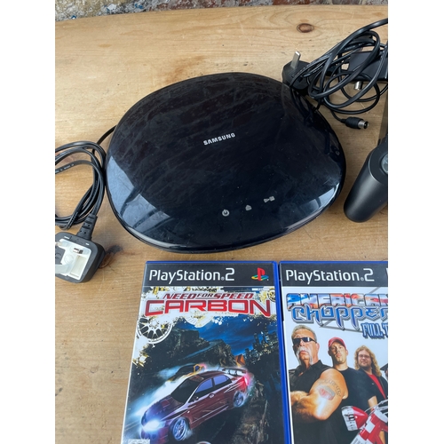 116 - PS2 Play Station 2 With Cables & 3 Games. Samsung DVD Player/Lecture DVD Reproductor DVD