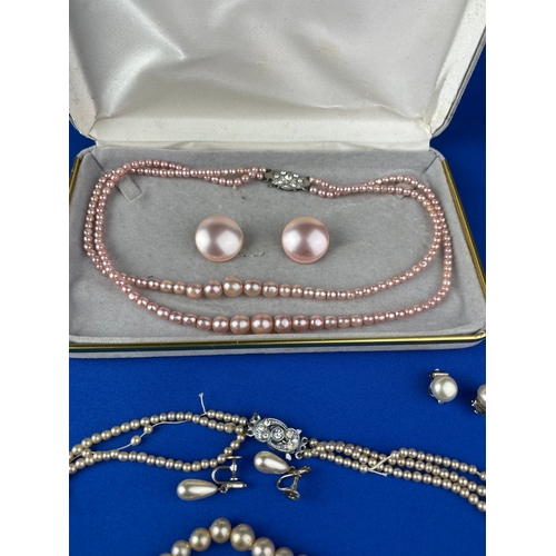 45 - Faux Pearl Necklaces & Sterling Silver & Pearl Earrings