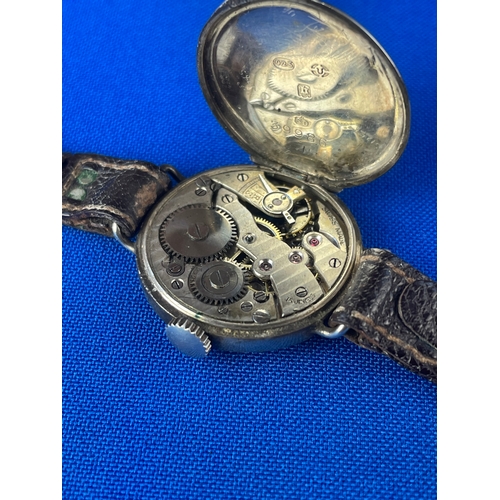 21 - WW1 Officers Trench Watch. 925 Sterling Silver With London 1917 Import Mark. 15 Jewel Swiss Movement... 