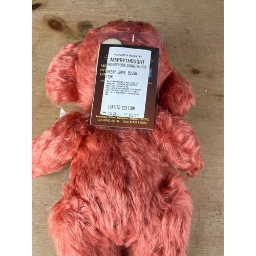 70 - Merrythought Cheeky Coral Blush Bear Limited Edition 142 of 1000. Stored In Original Bag.