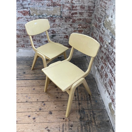 424 - Pair Of Mid Century Painted Wooden Vintage French School Chairs