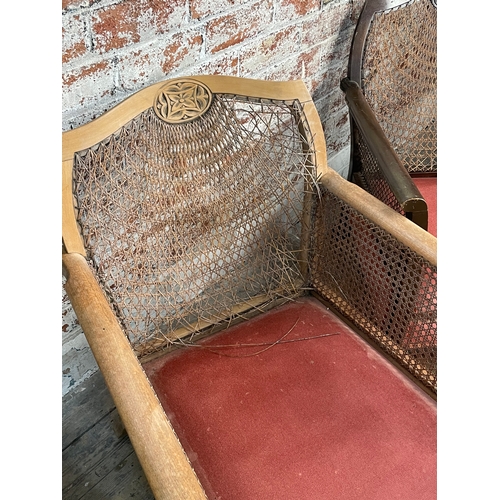 444 - Antique Bergere Rattan Sofa & Two Armchairs. Condition As Pictured