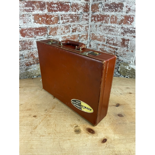 333 - Vintage Fitted Leather Brief Case by Victor Leather Luggage With East African Airways Flight Sticker... 