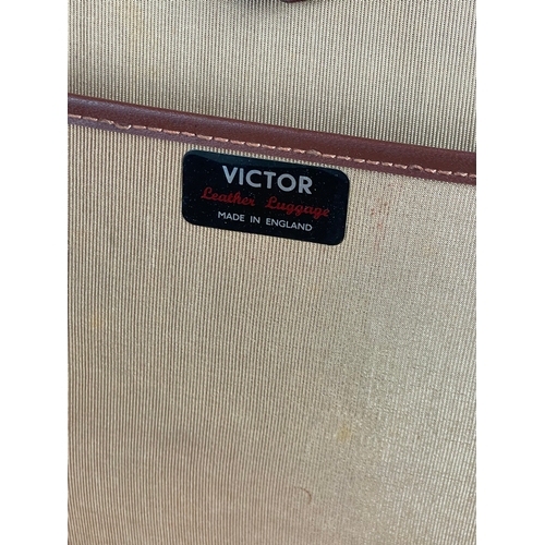 333 - Vintage Fitted Leather Brief Case by Victor Leather Luggage With East African Airways Flight Sticker... 