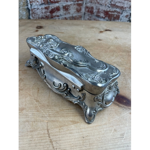 328 - Vintage Silver Plated Art Nouveau Style Floral Footed Casket Jewellery Box