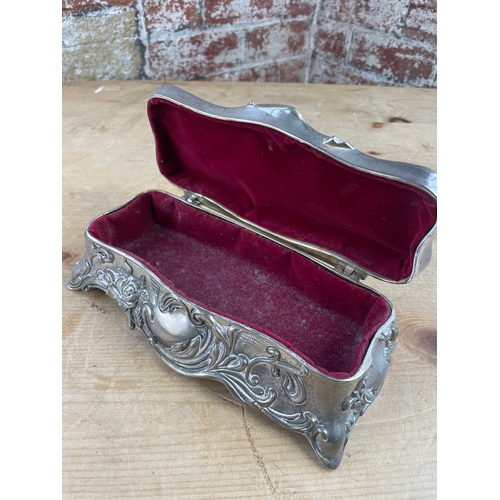 328 - Vintage Silver Plated Art Nouveau Style Floral Footed Casket Jewellery Box