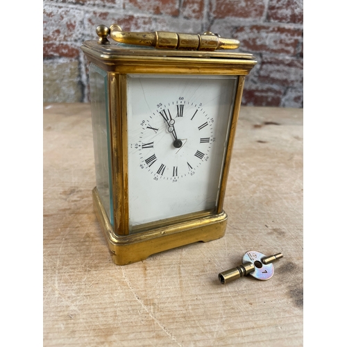 59 - Vintage Four Glass, Brass Carriage Clock With Key. Untested.