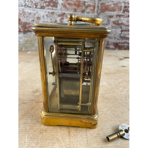 59 - Vintage Four Glass, Brass Carriage Clock With Key. Untested.