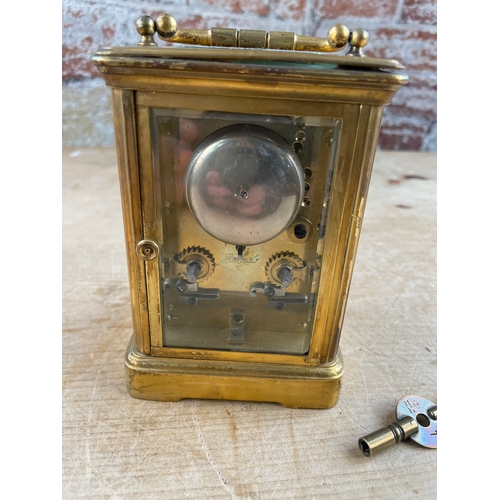 59 - Vintage Four Glass, Brass Carriage Clock With Key. Untested.