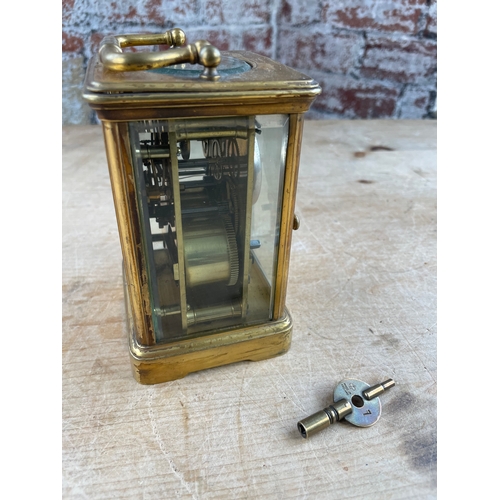 59 - Vintage Four Glass, Brass Carriage Clock With Key. Untested.