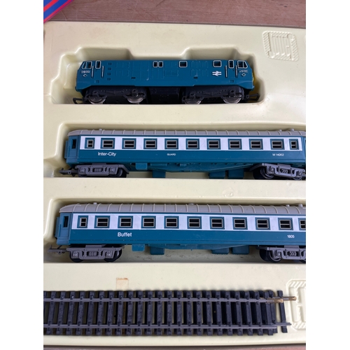 98 - Vintage British Rail Engine D6100, Two Carriages & Track. Boxed Vintage Jouef HO Train Set.