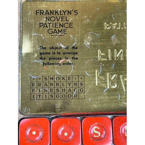 101 - 1930's Tinplate Advertising Game. Franklyn's Fine Shagg Tobacco Cigarettes Patience Game.