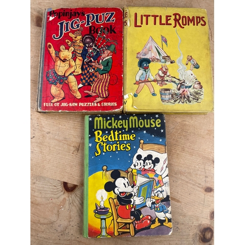 94 - 1930's Popinjay Jig-Puz Book, Little Romps Book (Both Featuring Golly) & Micky Mouse Bedtime Stories... 