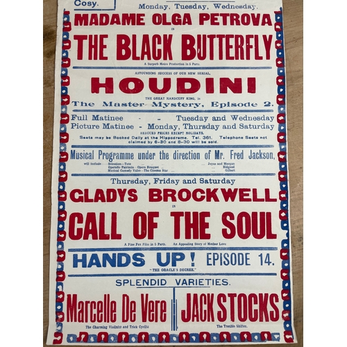 334 - Original 1919 Poster, Houdini, Olga Petrova At The Rochdale Empire November 3rd 1919.