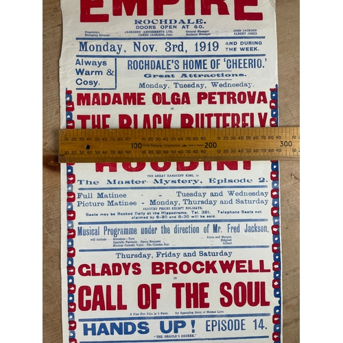 334 - Original 1919 Poster, Houdini, Olga Petrova At The Rochdale Empire November 3rd 1919.