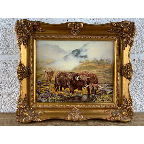 137 - C. Arthur Lokie (b1948) Original Oil of Highland Cattle in Lovely Gilt Frame