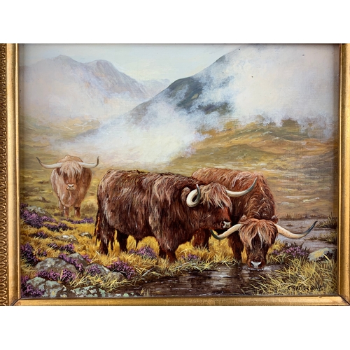 137 - C. Arthur Lokie (b1948) Original Oil of Highland Cattle in Lovely Gilt Frame