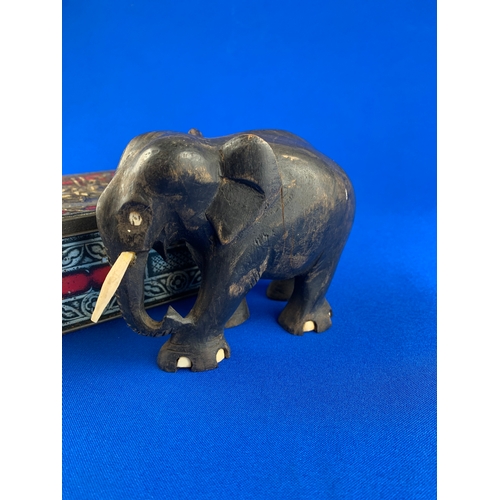 302 - Carved Wooden Elephant and Vintage Tin