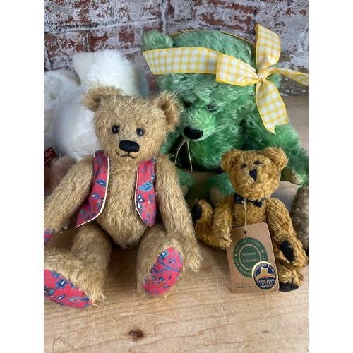 66 - Group Of 7 Collectable Teddy Bears By Sue - Ann, Russ & Joxy Bears.