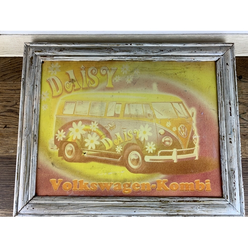 150 - Framed Metal Volkswagen-Kombi Sign and Moston Print