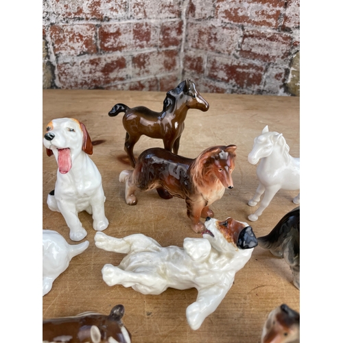 204 - Group Of Porcelain Dogs & Horses Inc. Beswick, Royal Doulton & Wade