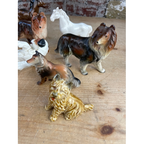 204 - Group Of Porcelain Dogs & Horses Inc. Beswick, Royal Doulton & Wade