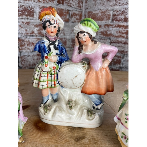 208 - Staffordshire Figure a/f & Four French Seated Mr & Mrs Figures.